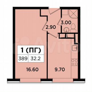 1-к апартаменты, 32.2 м², 17/18 эт.