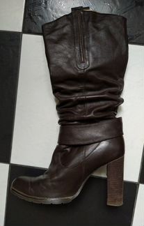 Сапоги осенние, коричневые, кожа, р.38