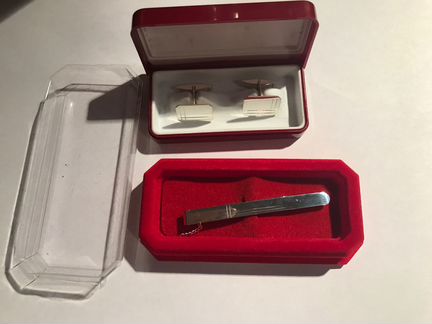 Комплект запонки + зажим для галстука серебро 925