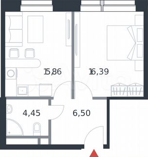 1-к апартаменты, 43.2 м², 11/21 эт.