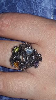 Набор серебро с камнями(кольцо и серьги) ручная ра