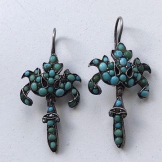 Серьги старинные бирюза редкие серебро